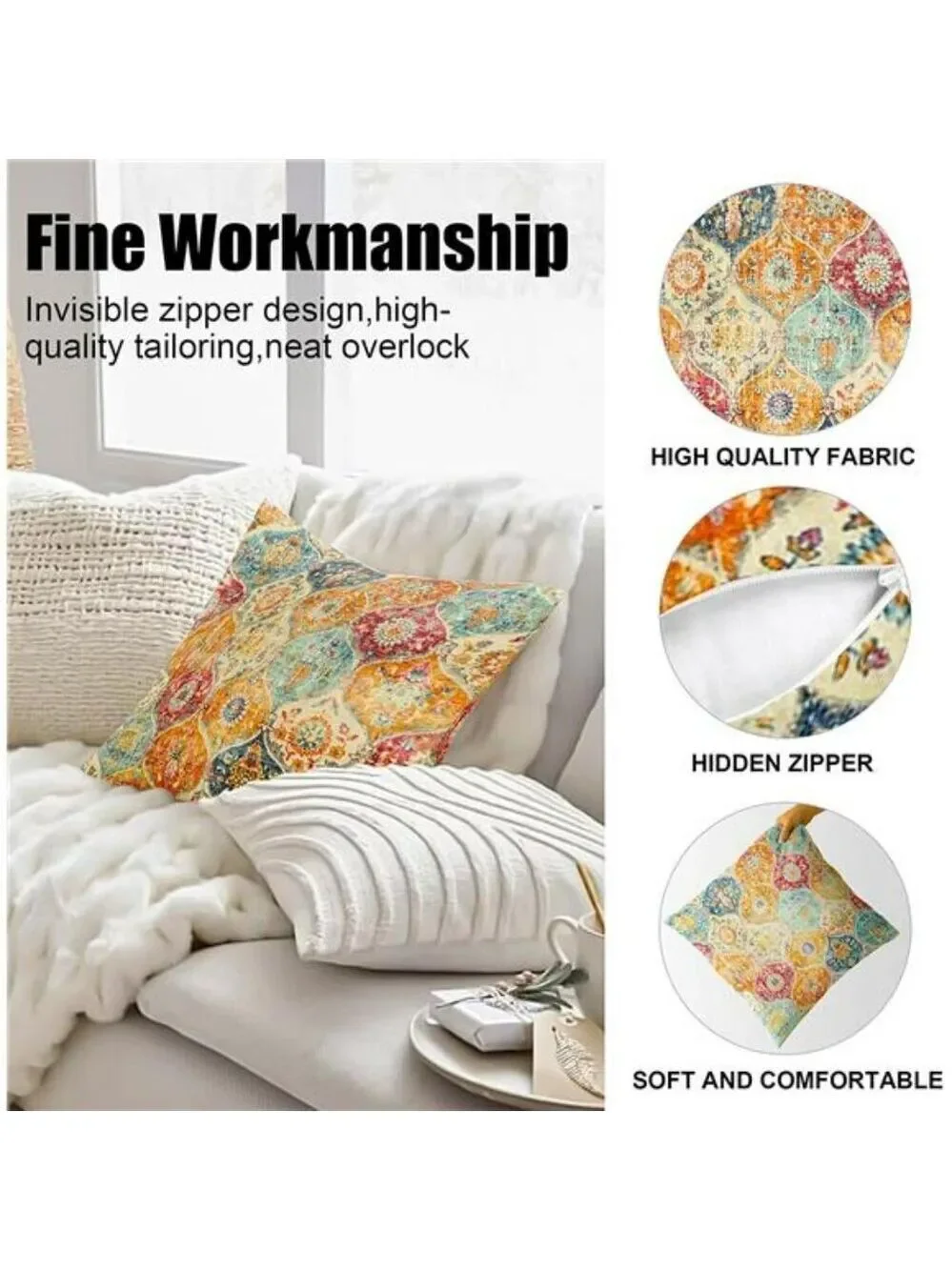 Boho Throw Pillow Covers 18x18 Set of 2 Cream Soft Decorative Square Sofa Cushio